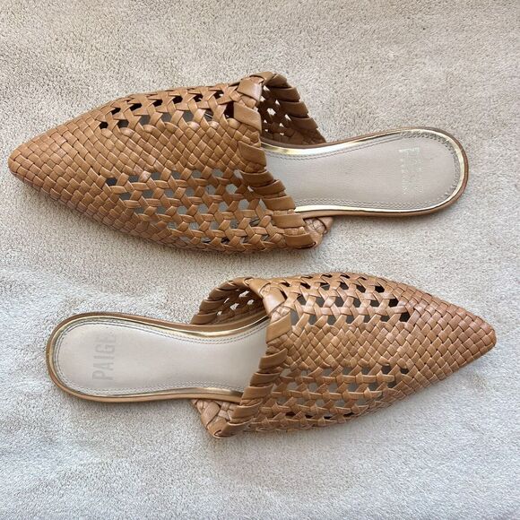 Paige Alana Brown Ochre Woven Leather Flat Mule Casual Shoes Pointed Toe Size 10 - Picture 1 of 15